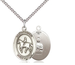 [8182SS/18S] Sterling Silver Saint Kateri Equestrian Pendant on a 18 inch Light Rhodium Light Curb chain