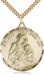 [0203AGF/24G] 14kt Gold Filled Saint Ann Pendant on a 24 inch Gold Plate Heavy Curb chain