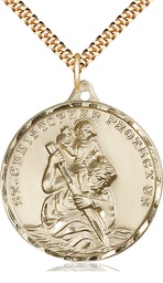 [0203CGF/24G] 14kt Gold Filled Saint Christopher Pendant on a 24 inch Gold Plate Heavy Curb chain