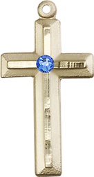[6000GF-STN9] 14kt Gold Filled Cross Medal with a 3mm Sapphire Swarovski stone