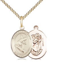 [8184GF/18G] 14kt Gold Filled Saint Christopher Surfing Pendant on a 18 inch Gold Plate Light Curb chain