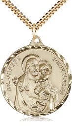 [0203KGF/24G] 14kt Gold Filled Saint Joseph Pendant on a 24 inch Gold Plate Heavy Curb chain
