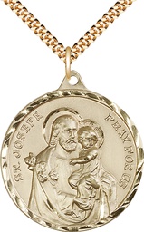 [0203KGF/24G] 14kt Gold Filled Saint Joseph Pendant on a 24 inch Gold Plate Heavy Curb chain