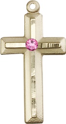 [6000KT-STN10] 14kt Gold Cross Medal with a 3mm Rose Swarovski stone