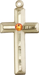 [6000KT-STN11] 14kt Gold Cross Medal with a 3mm Topaz Swarovski stone