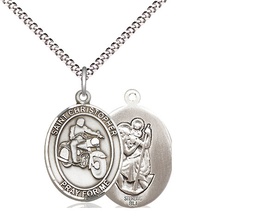 [8185SS/18S] Sterling Silver Saint Christopher Motorcycle Pendant on a 18 inch Light Rhodium Light Curb chain