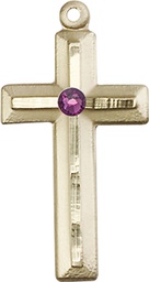 [6000KT-STN2] 14kt Gold Cross Medal with a 3mm Amethyst Swarovski stone