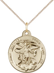 [0343GF/18GF] 14kt Gold Filled Saint Michael the Archangel Pendant on a 18 inch Gold Filled Light Curb chain