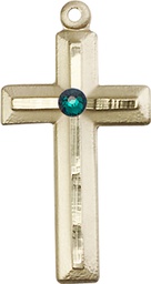 [6000KT-STN5] 14kt Gold Cross Medal with a 3mm Emerald Swarovski stone