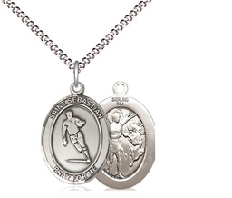 [8187SS/18S] Sterling Silver Saint Sebastian Rugby Pendant on a 18 inch Light Rhodium Light Curb chain