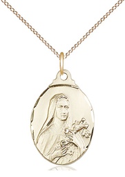 [0599TGF/18GF] 14kt Gold Filled Saint Theresa Pendant on a 18 inch Gold Filled Light Curb chain