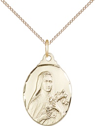 [0599TGF/18GF] 14kt Gold Filled Saint Theresa Pendant on a 18 inch Gold Filled Light Curb chain