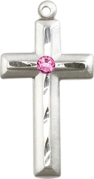 [6000SS-STN10] Sterling Silver Cross Medal with a 3mm Rose Swarovski stone