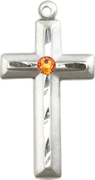 [6000SS-STN11] Sterling Silver Cross Medal with a 3mm Topaz Swarovski stone