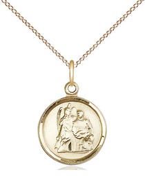 [0601RAGF/18GF] 14kt Gold Filled Saint Raphael Pendant on a 18 inch Gold Filled Light Curb chain