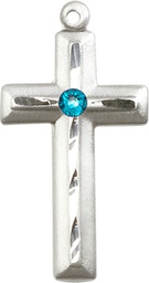 [6000SS-STN12] Sterling Silver Cross Medal with a 3mm Zircon Swarovski stone