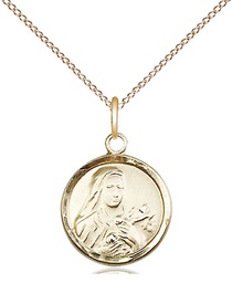 [0601TGF/18GF] 14kt Gold Filled Saint Theresa Pendant on a 18 inch Gold Filled Light Curb chain