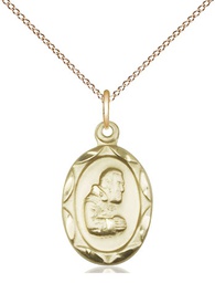 [0612PIGF/18GF] 14kt Gold Filled Saint Pio of Pietrelcina Pendant on a 18 inch Gold Filled Light Curb chain