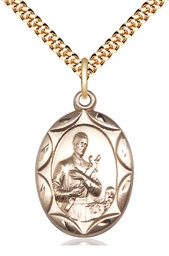 [0801GGF/24G] 14kt Gold Filled Saint Gerard Pendant on a 24 inch Gold Plate Heavy Curb chain