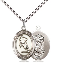 [8194SS/18S] Sterling Silver Saint Christopher Rugby Pendant on a 18 inch Light Rhodium Light Curb chain