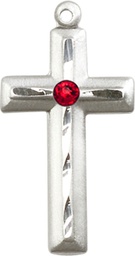 [6000SS-STN7] Sterling Silver Cross Medal with a 3mm Ruby Swarovski stone