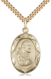 [0801PIGF/24G] 14kt Gold Filled Saint Pio of Pietrelcina Pendant on a 24 inch Gold Plate Heavy Curb chain