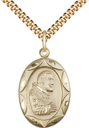 [0801PIGF/24G] 14kt Gold Filled Saint Pio of Pietrelcina Pendant on a 24 inch Gold Plate Heavy Curb chain