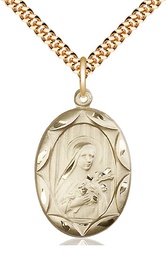 [0801TGF/24G] 14kt Gold Filled Saint Theresa Pendant on a 24 inch Gold Plate Heavy Curb chain