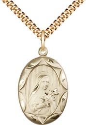[0801TGF/24G] 14kt Gold Filled Saint Theresa Pendant on a 24 inch Gold Plate Heavy Curb chain