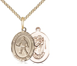 [8195GF/18G] 14kt Gold Filled Saint Christopher Field Hockey Pendant on a 18 inch Gold Plate Light Curb chain