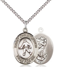 [8195SS/18S] Sterling Silver Saint Christopher Field Hockey Pendant on a 18 inch Light Rhodium Light Curb chain