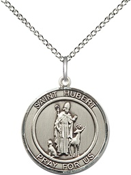 [8045RDSS/18SS] Sterling Silver Saint Hubert of Liege Pendant on a 18 inch Sterling Silver Light Curb chain