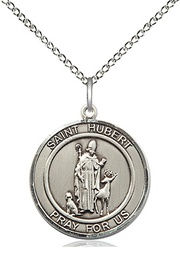 [8045RDSS/18SS] Sterling Silver Saint Hubert of Liege Pendant on a 18 inch Sterling Silver Light Curb chain