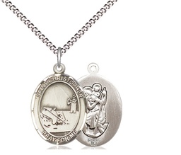 [8196SS/18S] Sterling Silver Saint Christopher Fishing Pendant on a 18 inch Light Rhodium Light Curb chain