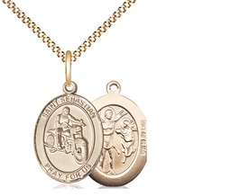 [8197GF/18G] 14kt Gold Filled Saint Sebastian Motorcycle Pendant on a 18 inch Gold Plate Light Curb chain