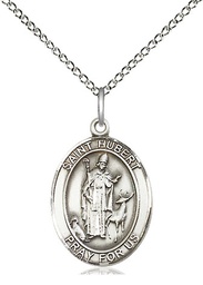 [8045SS/18SS] Sterling Silver Saint Hubert of Liege Pendant on a 18 inch Sterling Silver Light Curb chain