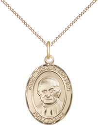 [8328GF/18GF] 14kt Gold Filled Saint Arnold Janssen Pendant on a 18 inch Gold Filled Light Curb chain