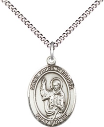 [8201SS/18S] Sterling Silver Saint Vincent Ferrer Pendant on a 18 inch Light Rhodium Light Curb chain