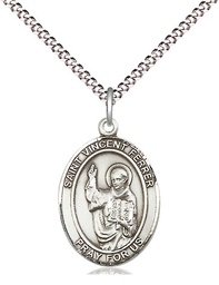[8201SS/18S] Sterling Silver Saint Vincent Ferrer Pendant on a 18 inch Light Rhodium Light Curb chain