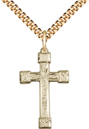 [6004GF/24G] 14kt Gold Filled Cross Pendant on a 24 inch Gold Plate Heavy Curb chain