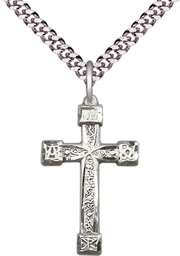 [6004SS/24S] Sterling Silver Cross Pendant on a 24 inch Light Rhodium Heavy Curb chain