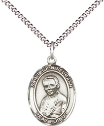 [8204SS/18S] Sterling Silver Saint John Neumann Pendant on a 18 inch Light Rhodium Light Curb chain