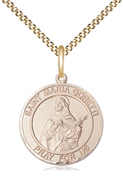 [8208RDGF/18G] 14kt Gold Filled Saint Maria Goretti Pendant on a 18 inch Gold Plate Light Curb chain