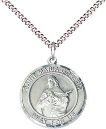 [8208RDSS/18S] Sterling Silver Saint Maria Goretti Pendant on a 18 inch Light Rhodium Light Curb chain