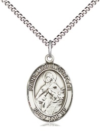 [8208SS/18S] Sterling Silver Saint Maria Goretti Pendant on a 18 inch Light Rhodium Light Curb chain