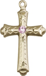 [6007GF-STN6] 14kt Gold Filled Cross Medal with a 3mm Light Amethyst Swarovski stone