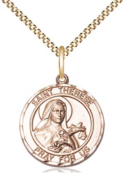 [8210RDGF/18G] 14kt Gold Filled Saint Therese of Lisieux Pendant on a 18 inch Gold Plate Light Curb chain