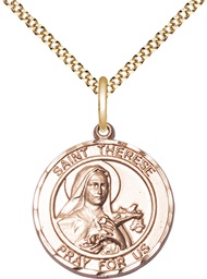[8210RDGF/18G] 14kt Gold Filled Saint Therese of Lisieux Pendant on a 18 inch Gold Plate Light Curb chain