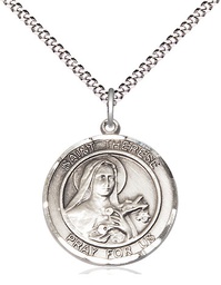 [8210RDSS/18S] Sterling Silver Saint Therese of Lisieux Pendant on a 18 inch Light Rhodium Light Curb chain