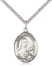 [8210SS/18S] Sterling Silver Saint Therese of Lisieux Pendant on a 18 inch Light Rhodium Light Curb chain